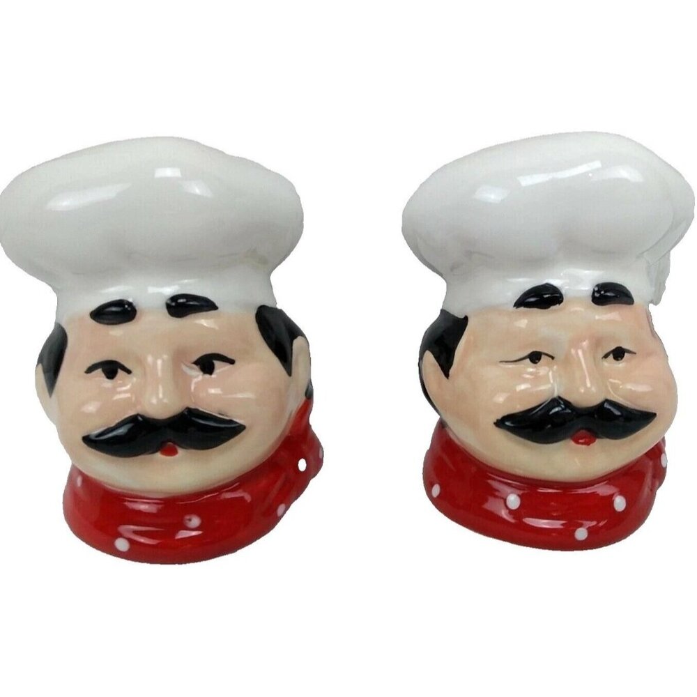 Chef Leone Ceramic Salt Pepper Shakers Hand-Painted Vtg Collection Set 2 In Box - Picture 6 of 7